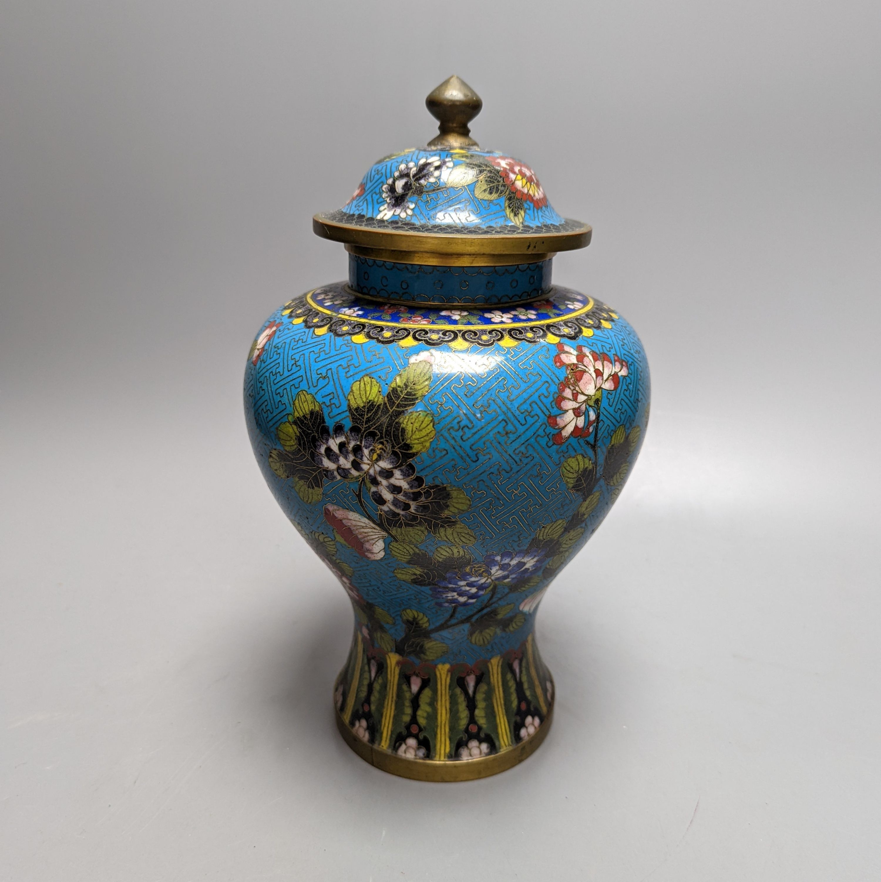 A Chinese cloisonne enamel vase and cover, early 20th century and a bronze brush pot 25cm